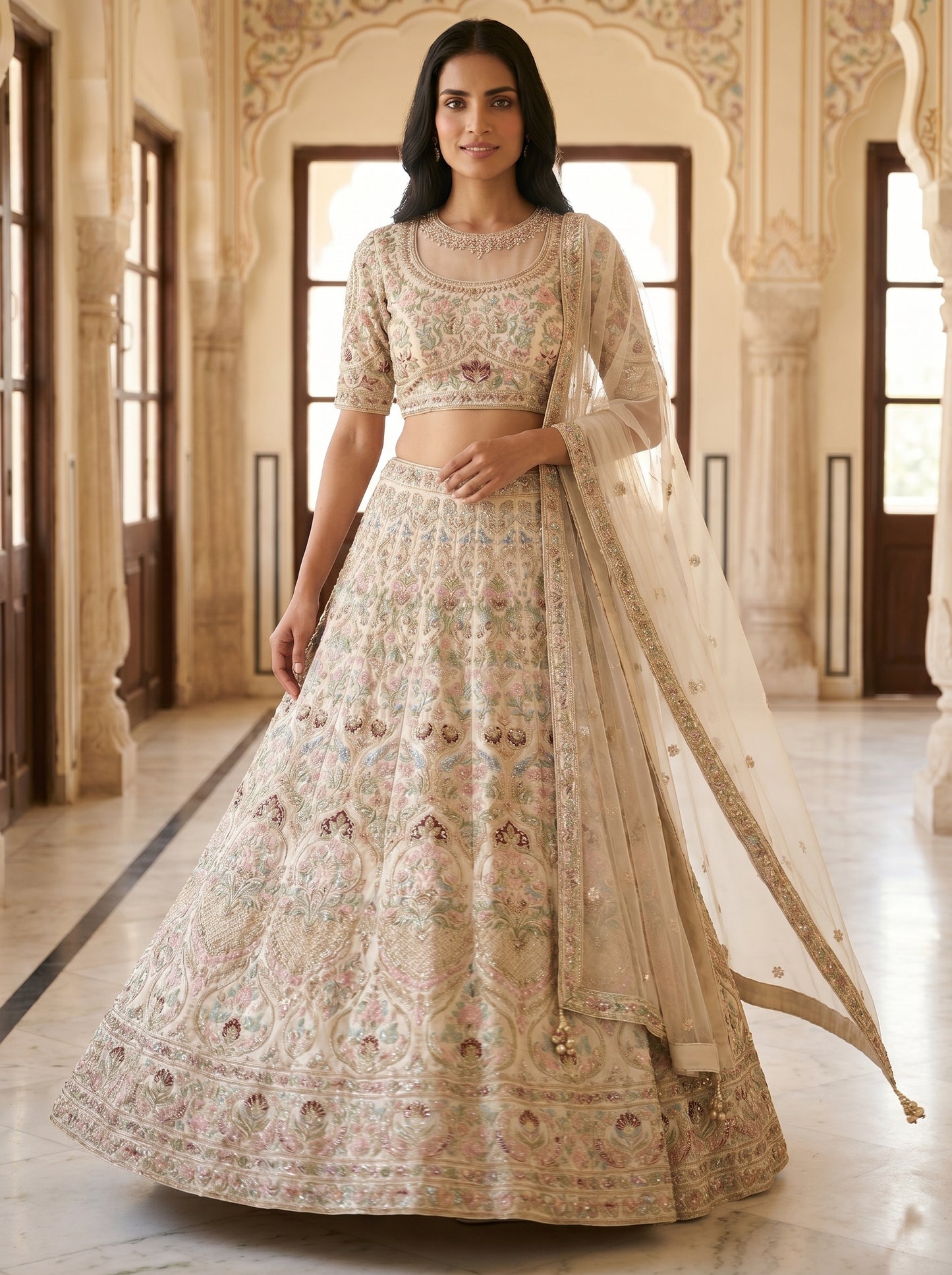 Blush Pink Floral Embroidered Bridal Lehenga