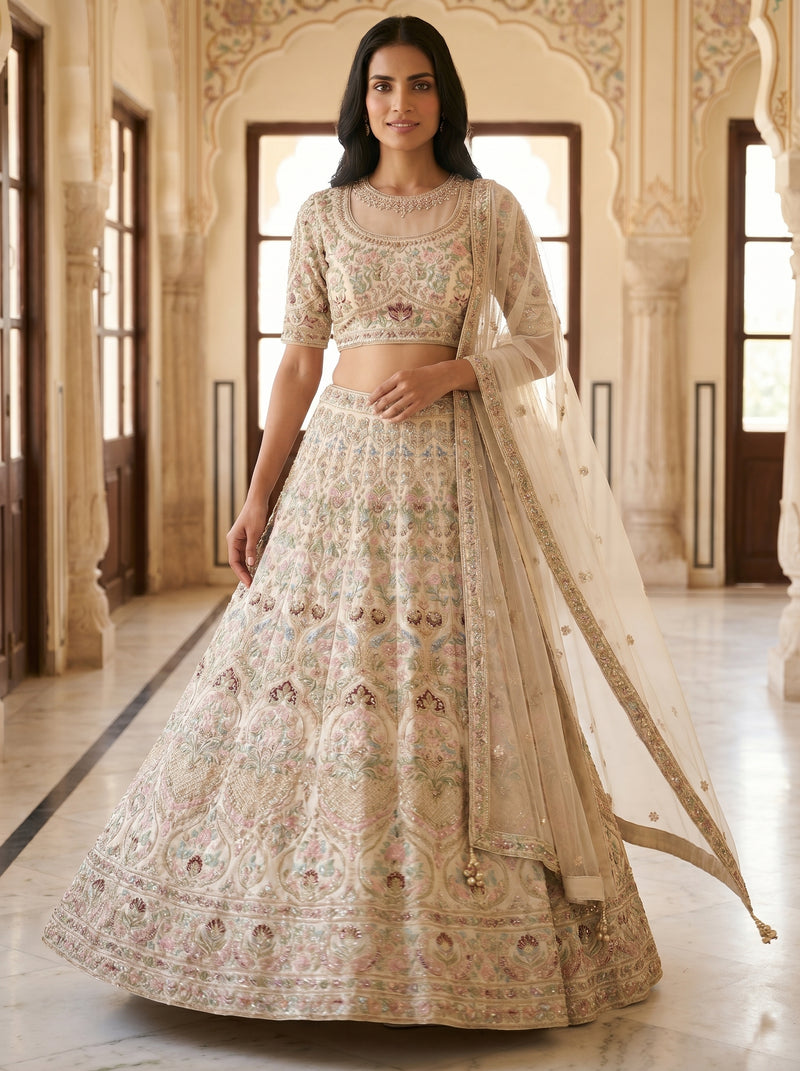 Blush Pink Floral Embroidered Bridal Lehenga