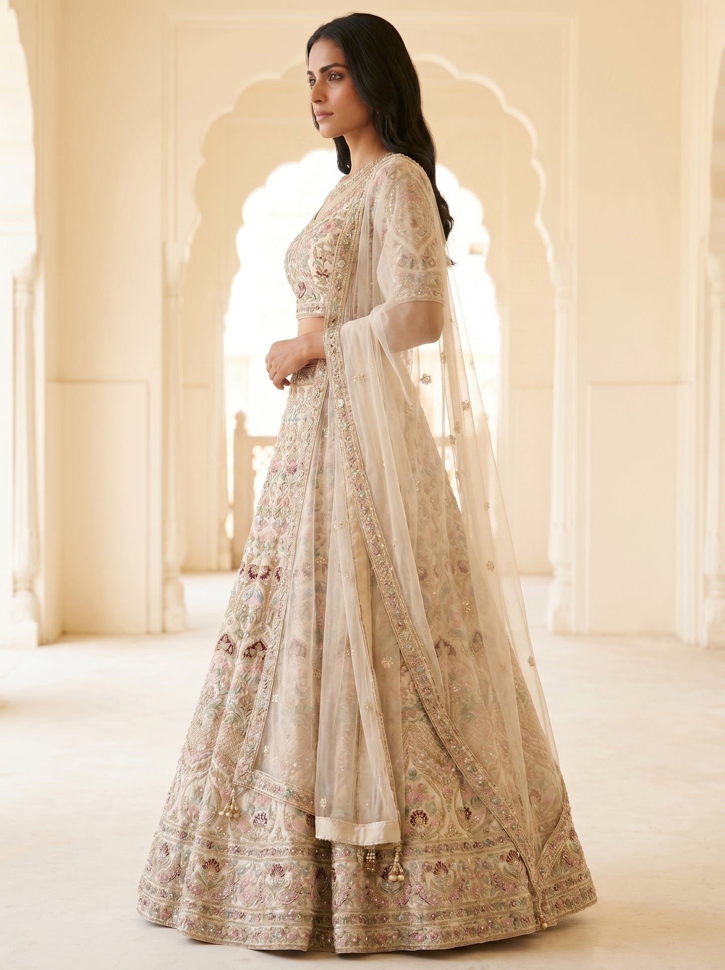 Blush Pink Floral Embroidered Bridal Lehenga