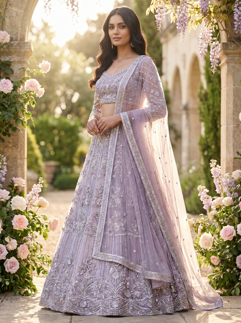 Dusty Lavender Designer Bridal Lehenga