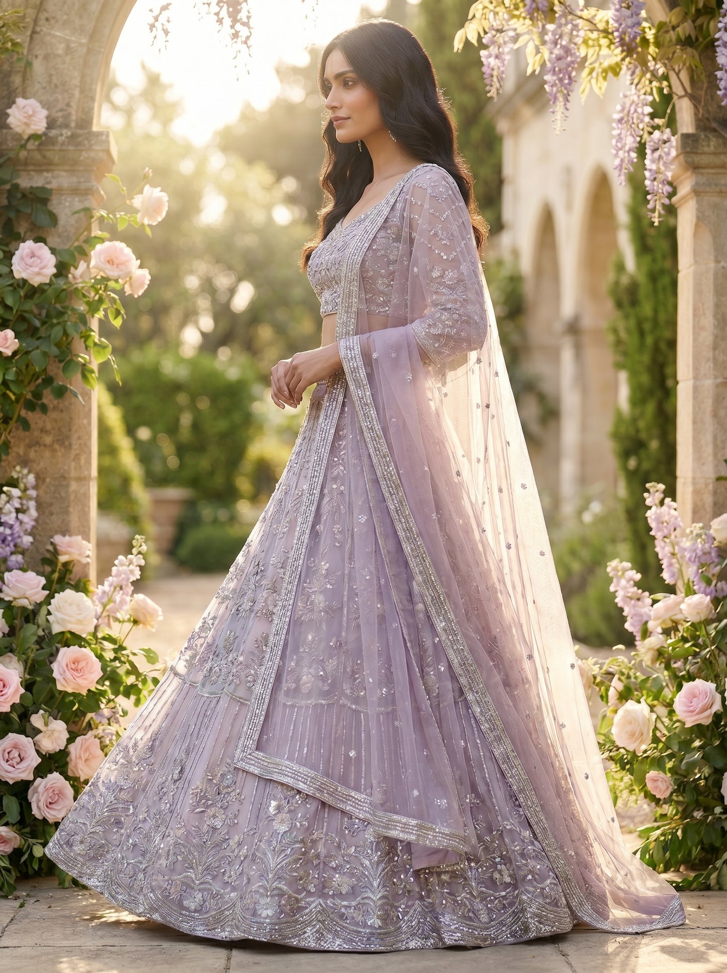 Dusty Lavender Designer Bridal Lehenga