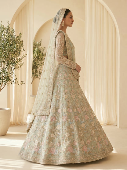 Sage Green Floral Bridal Lehenga Choli